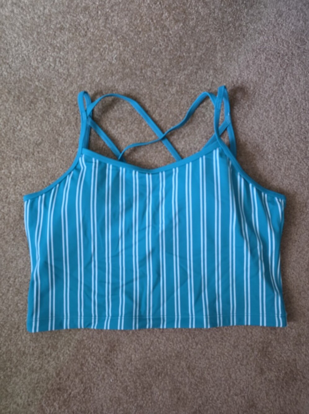 Kiava Striped Teal Crossback Crop Swim Top